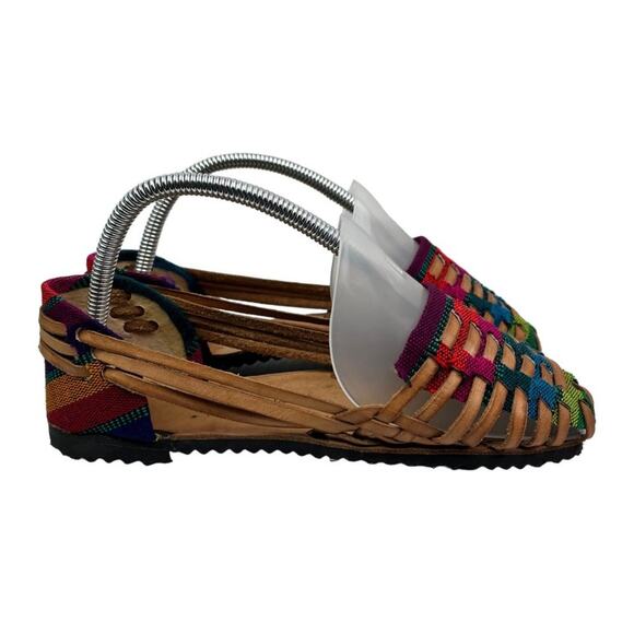 Sandals Womens 37 Authentic Leather Textile Huarache Multicolor Handmade - Picture 1 of 11